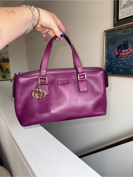 Gucci Handbags - Gucci Purple Leather Top-Handle Satchel with Gold-Tone Logo Charm